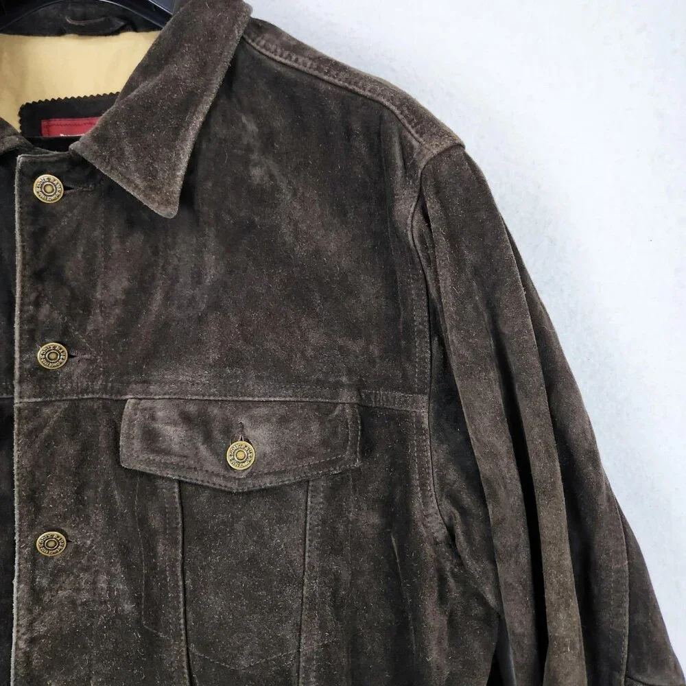 Eddie Bauer Jacket Mens XL Brown Seattle Suede Leather Washable Button Front - Picture 2 of 14